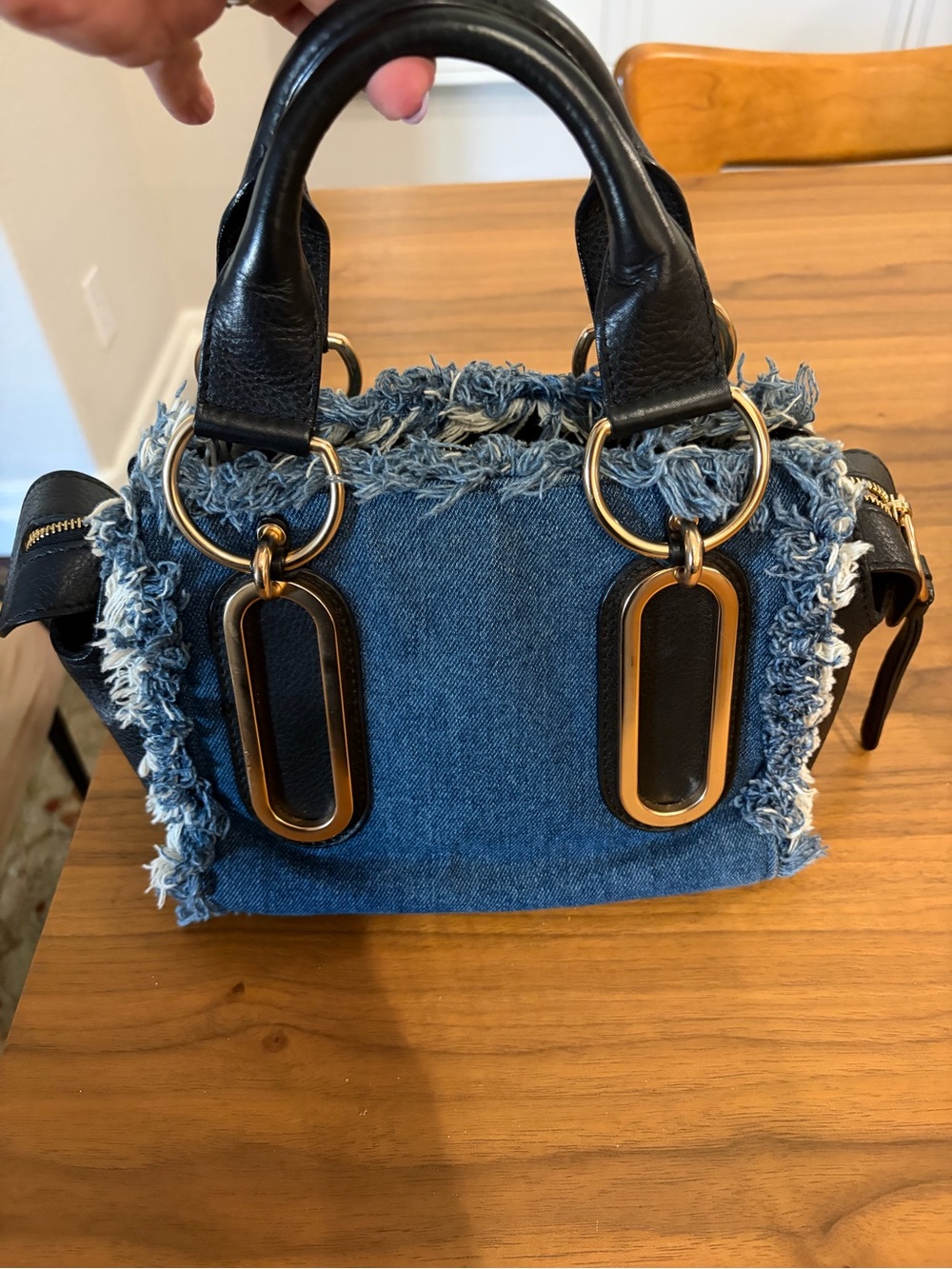RARE!! SEE by Chloe Denim Mini Satchel Handbag with Black Leather Trim, Dustbag